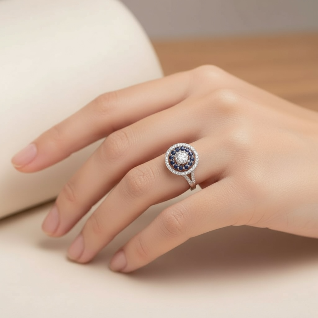 ANILLO REDONDO ZAFIRO Y DIAMANTES