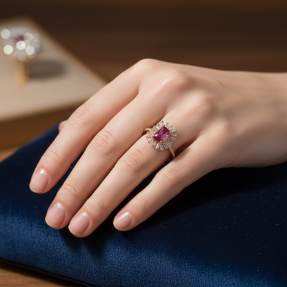 ANILLOS FLOR RUBI CON BAGUETTES