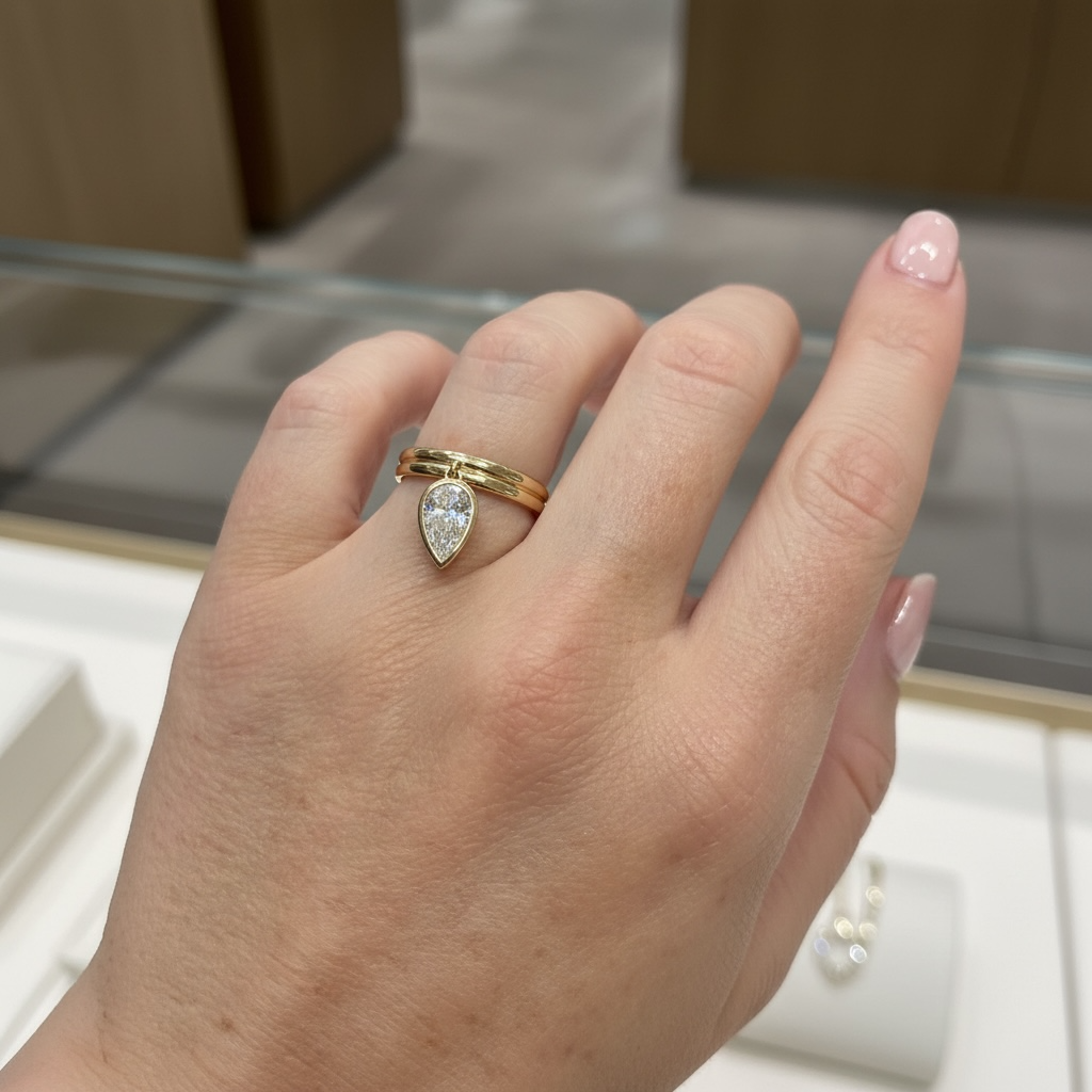 ANILLO GOTA COLGANTE ESMALTE LAB GROWN