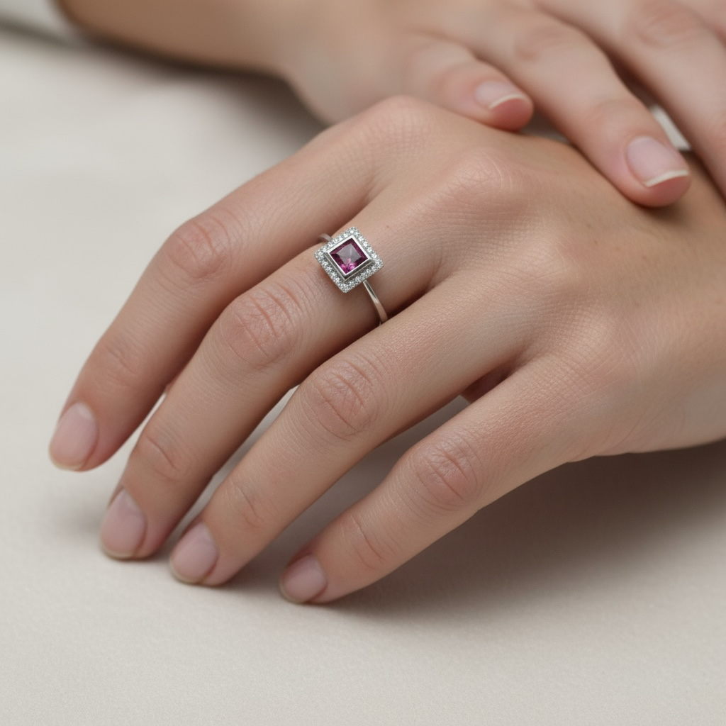 ANILLO CUADRADO RUBI