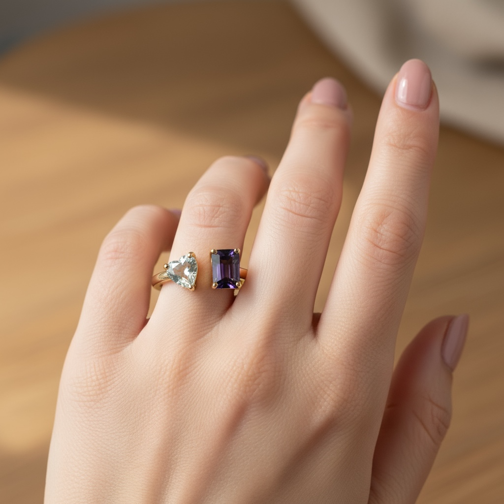 ANILLO ABIERTO AMATISTA Y AGUAMARINA