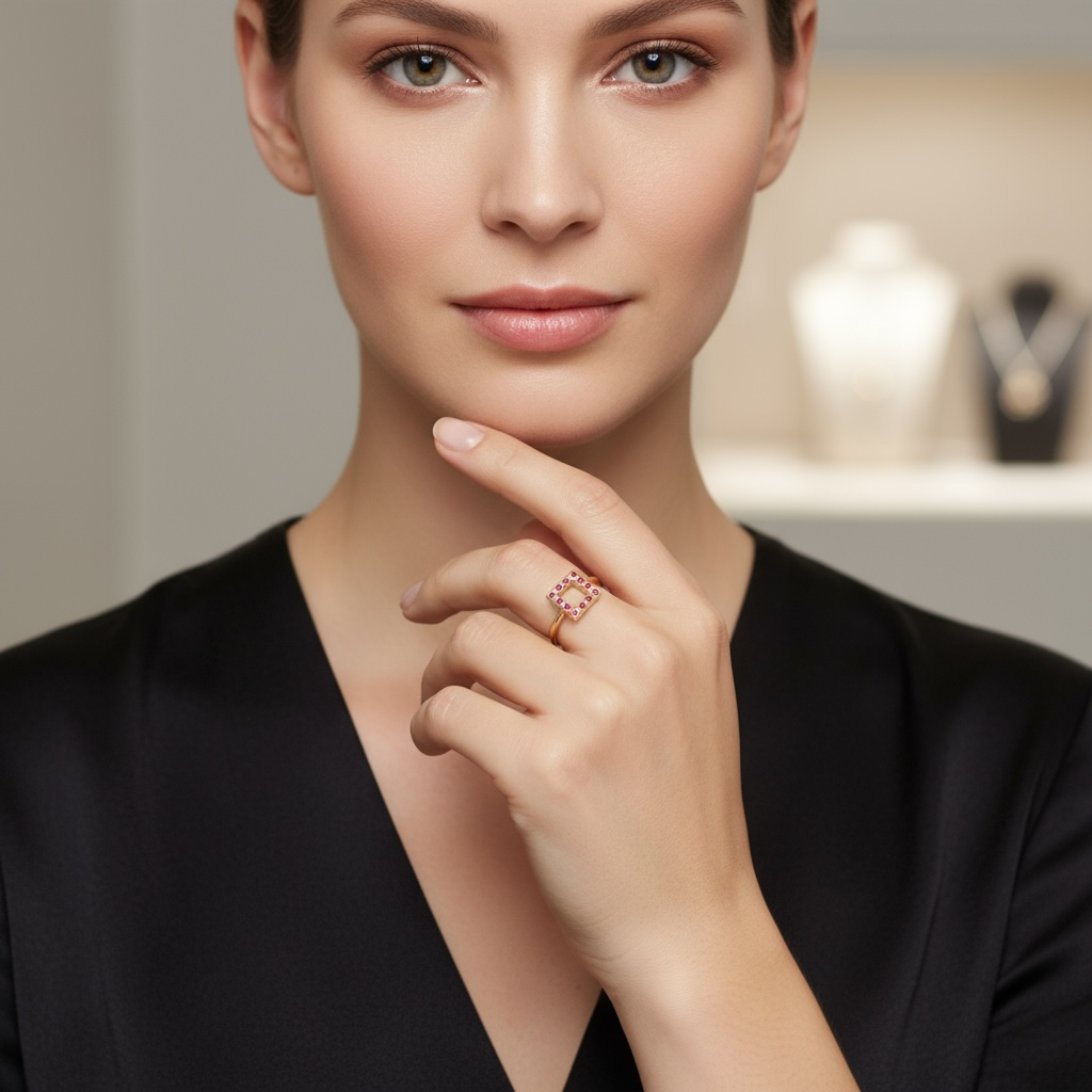 ANILLO MODERNO RUBI CUADRADO