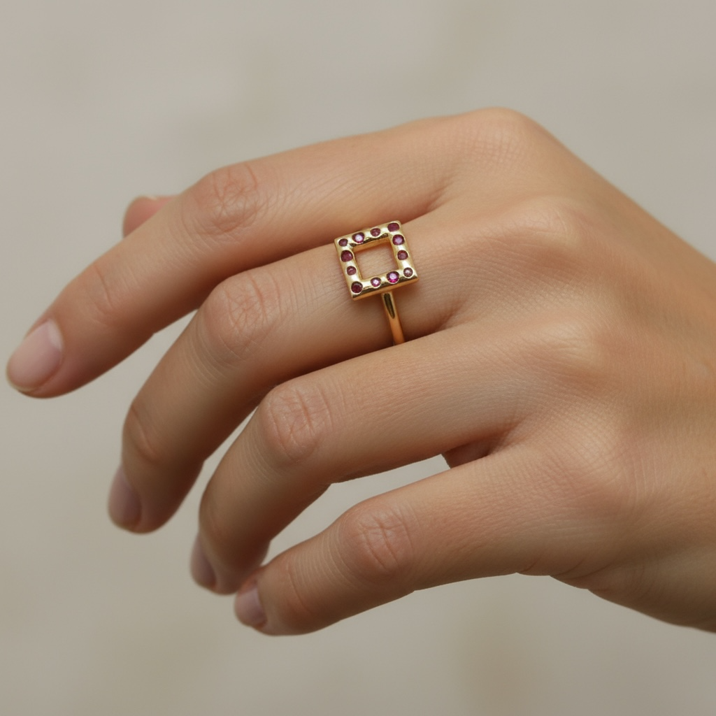 ANILLO MODERNO RUBI CUADRADO