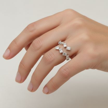 ANILLO ABIERTO DIAMANTES Y BAGUETTES