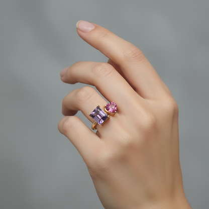 ANILLO TU Y YO AMATISTA Y ESPINELA