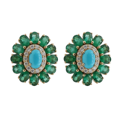ARETES FLOR TURQUESA Y ESMERALDA