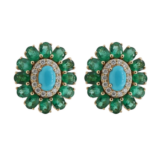 ARETES FLOR TURQUESA Y ESMERALDA