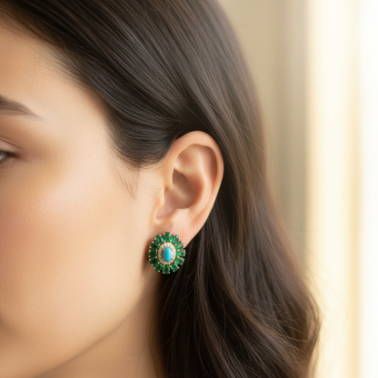 ARETES FLOR TURQUESA Y ESMERALDA
