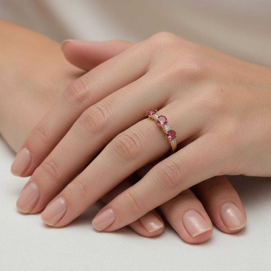 ANILLO TURMALINA ROSA Y DIAMANTES