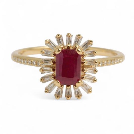ANILLOS FLOR RUBI CON BAGUETTES