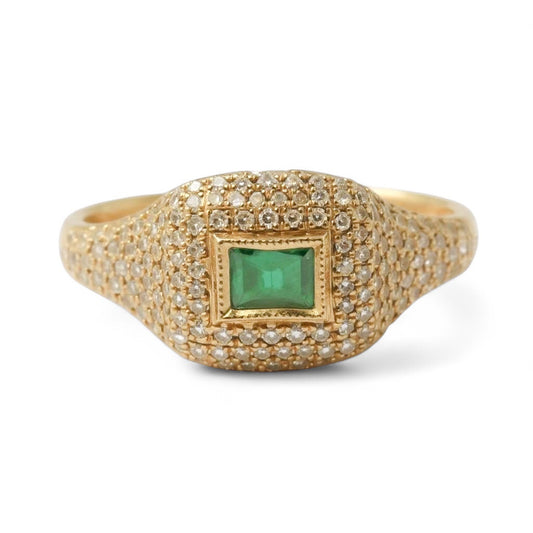 ANILLO SELLO ESMERALDA Y DIAMANTES