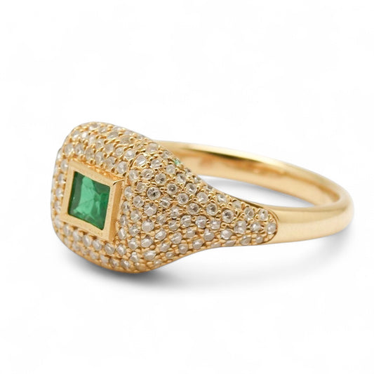 ANILLO SELLO ESMERALDA Y DIAMANTES