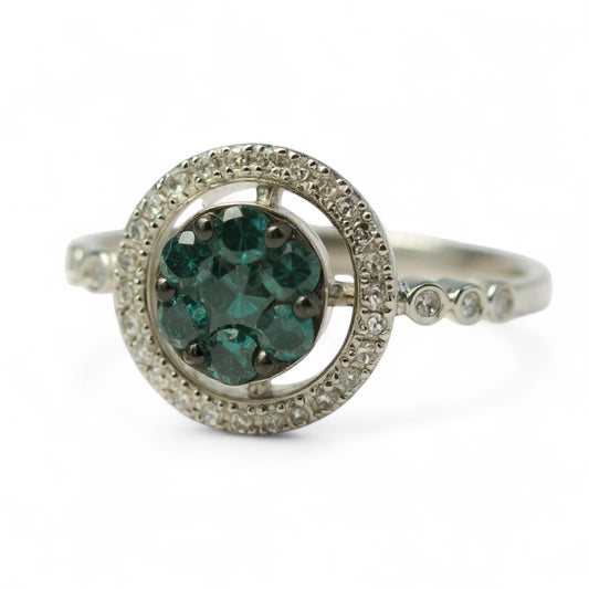ANILLO REDONDO DIAMANTES BLANCOS Y AZULES