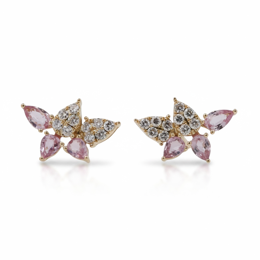 ARETES HOJAS ZAFIRO ROSA