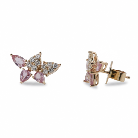 ARETES HOJAS ZAFIRO ROSA