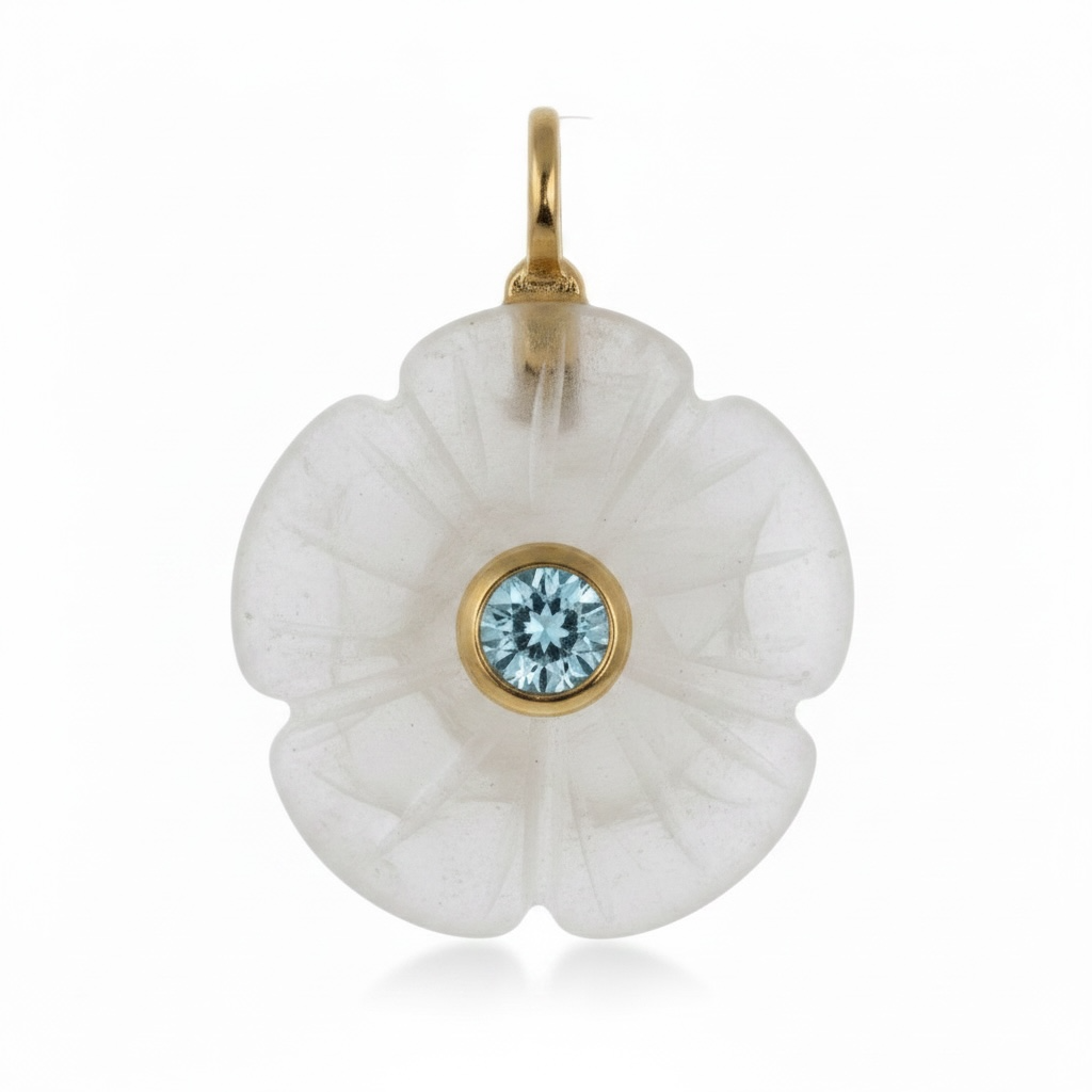 DIJE EN PLATA FLOR PIEDRA LUNA Y TOPACIO