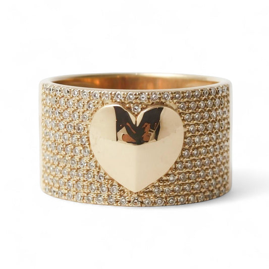 ANILLO GRUESO CORAZON Y DIAMANTES