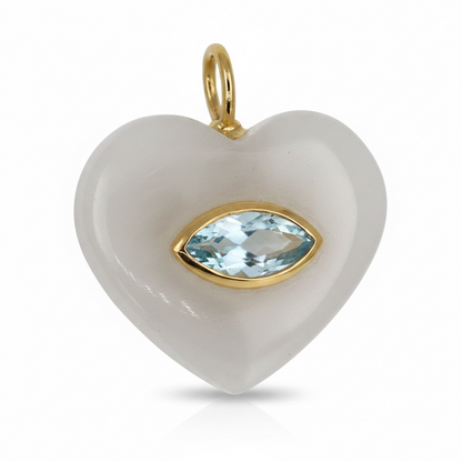 DIJE EN PLATA CORAZON PIEDRA LUNA Y TOPACIO