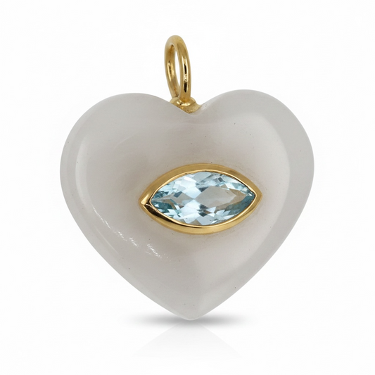 DIJE EN PLATA CORAZON PIEDRA LUNA Y TOPACIO