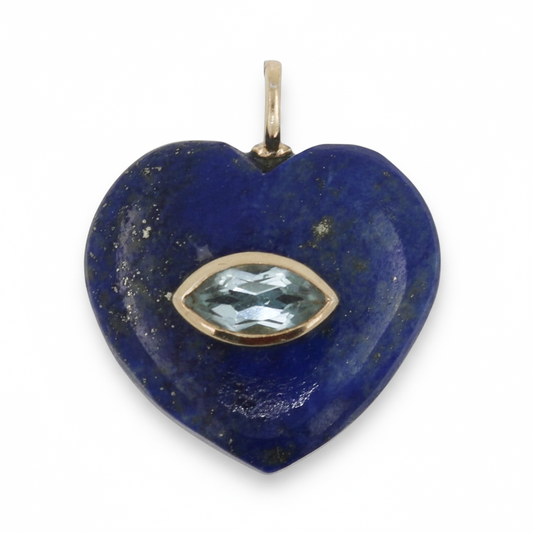 DIJE EN PLATA CORAZON LAPISLAZULI Y TOPACIO