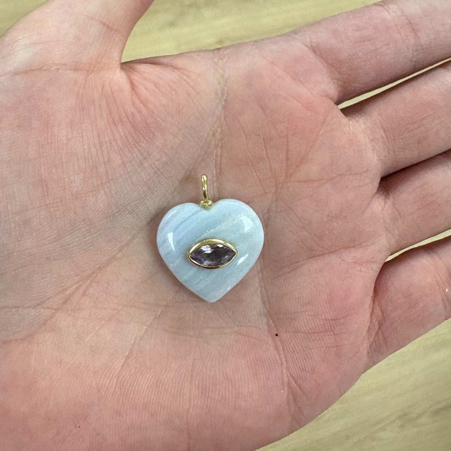 DIJE EN PLATA CORAZON AGATA AZUL Y AMATISTA