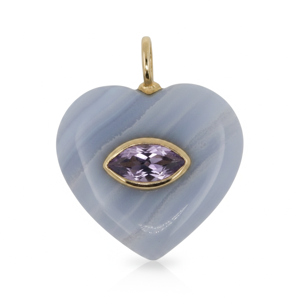 DIJE EN PLATA CORAZON AGATA AZUL Y AMATISTA