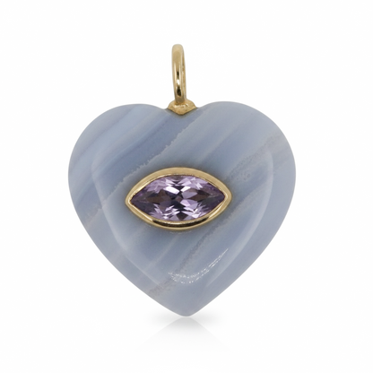 DIJE EN PLATA CORAZON AGATA AZUL Y AMATISTA