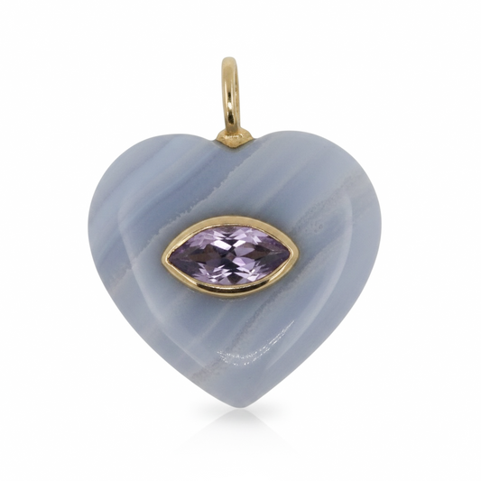 DIJE EN PLATA CORAZON AGATA AZUL Y AMATISTA