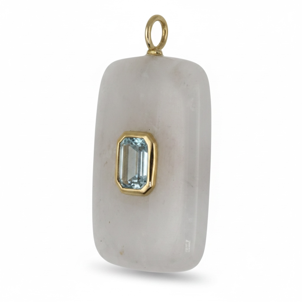 DIJE EN PLATA RECTANGULAR PIEDRA LUNA Y TOPACIO