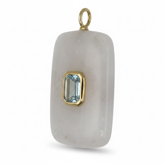 DIJE EN PLATA RECTANGULAR PIEDRA LUNA Y TOPACIO