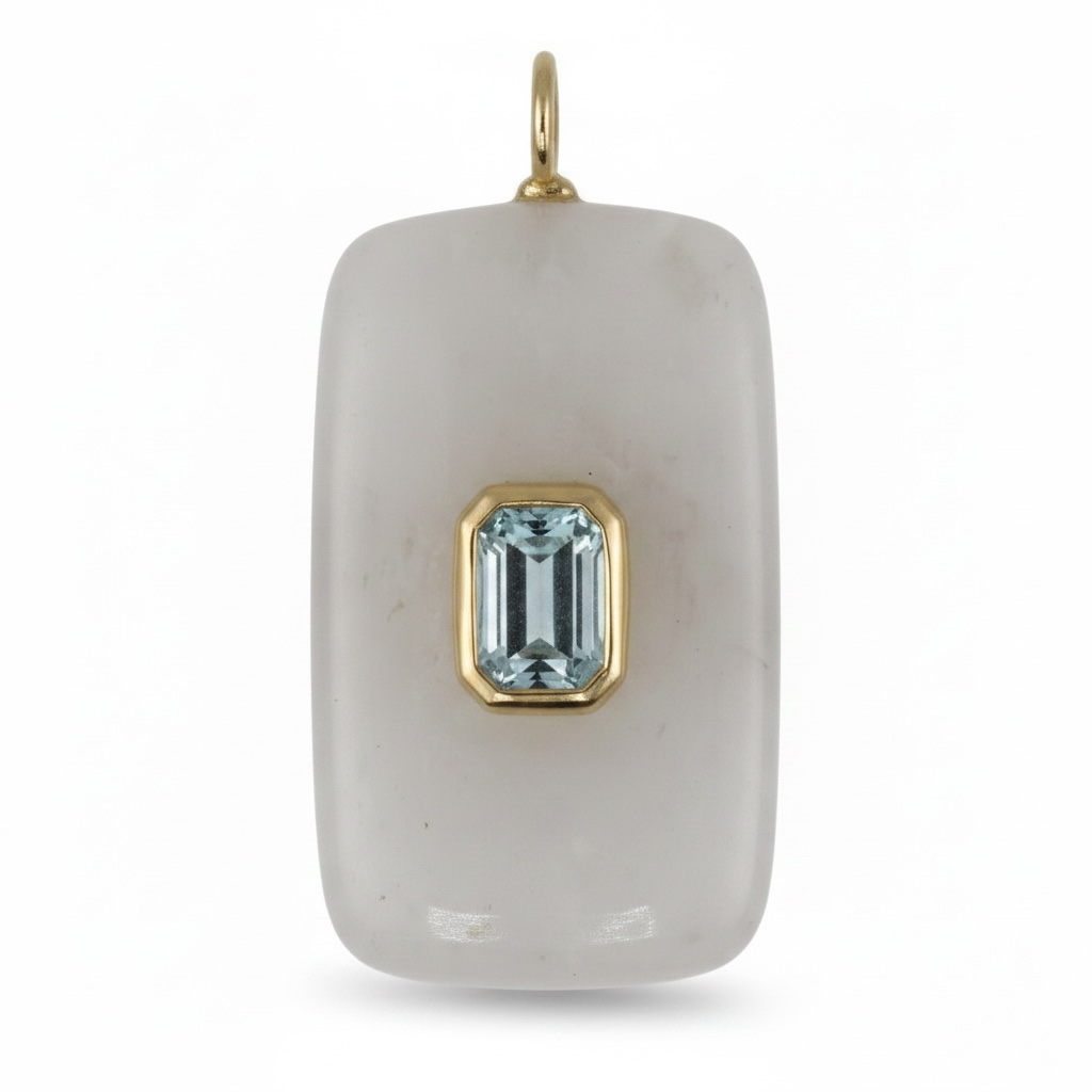 DIJE EN PLATA RECTANGULAR PIEDRA LUNA Y TOPACIO