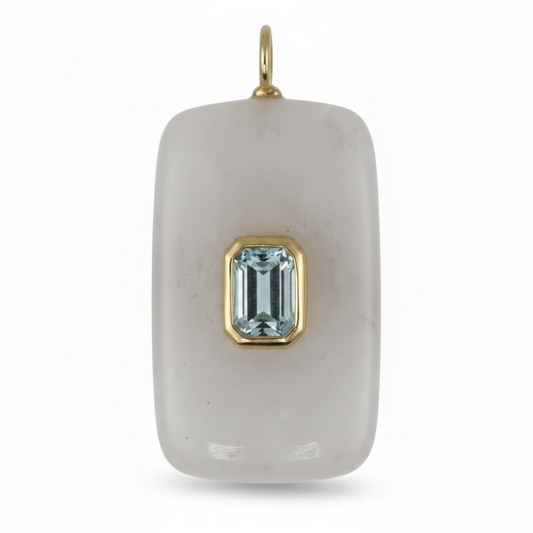 DIJE EN PLATA RECTANGULAR PIEDRA LUNA Y TOPACIO