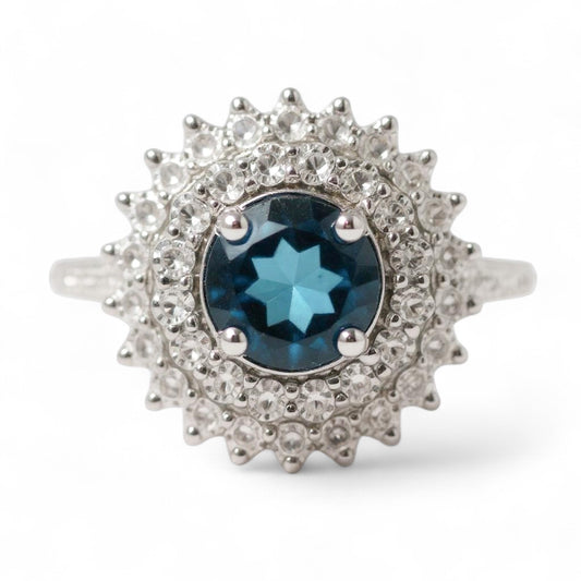 ANILLO FLOR ZAFIRO Y DIAMANTES