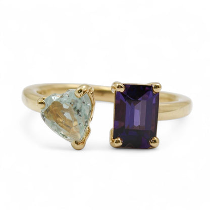 ANILLO ABIERTO AMATISTA Y AGUAMARINA