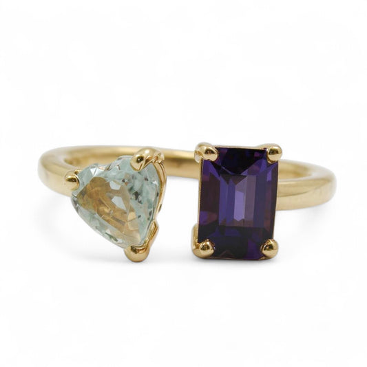 ANILLO ABIERTO AMATISTA Y AGUAMARINA