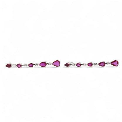 ARETES LARGOS GOTAS RUBIES Y DIAMANTES