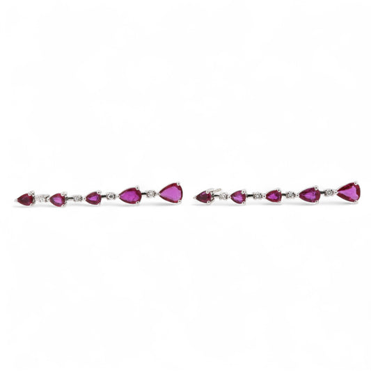 ARETES LARGOS GOTAS RUBIES Y DIAMANTES