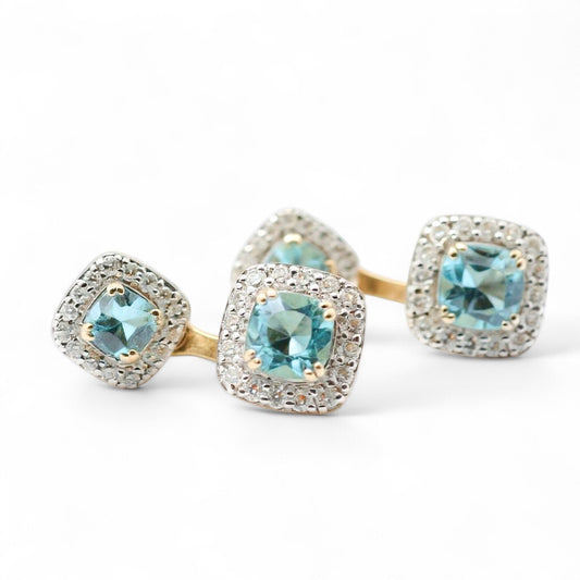 ARETES DOBLES TOPACIO Y DIAMANTES
