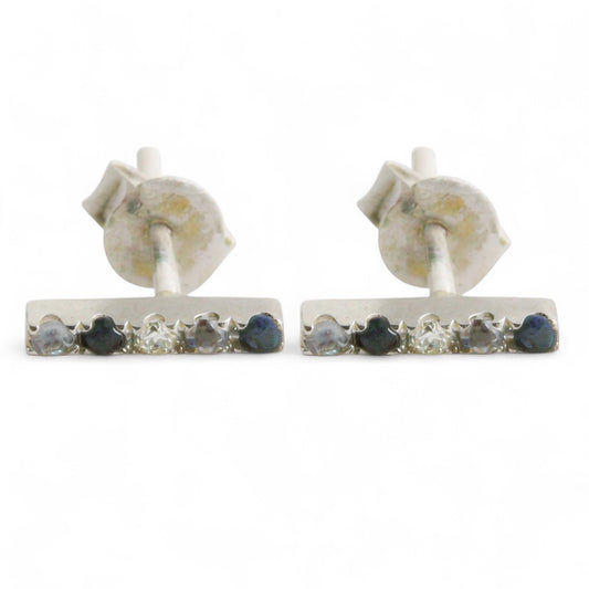 ARETES BARRA ZAFIRO DIAMANTE AGUAMARINA