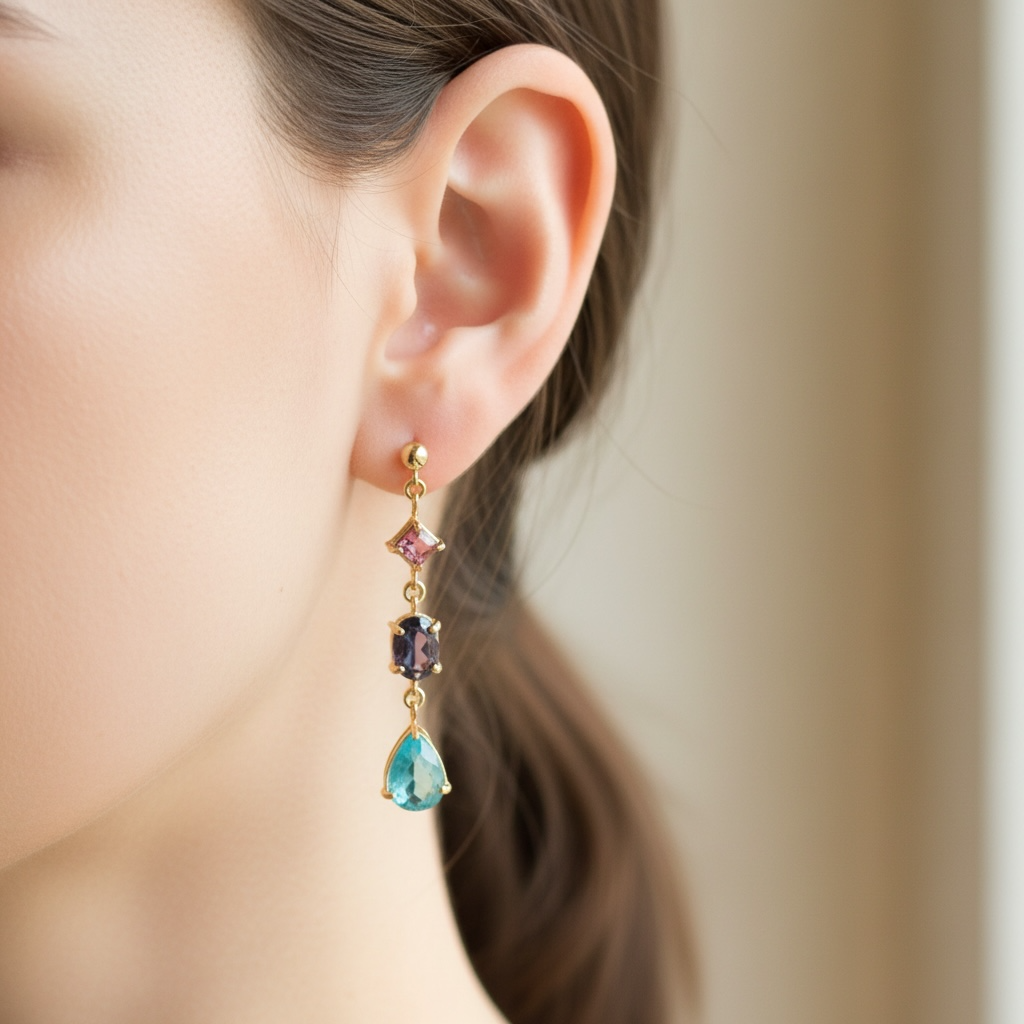 ARETES LARGOS AMATISTA APATITA Y TURMALINA
