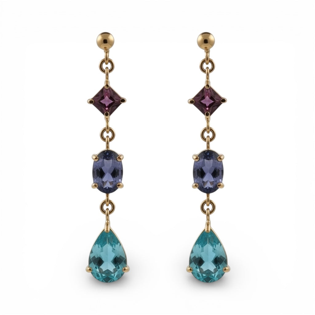 ARETES LARGOS AMATISTA APATITA Y TURMALINA