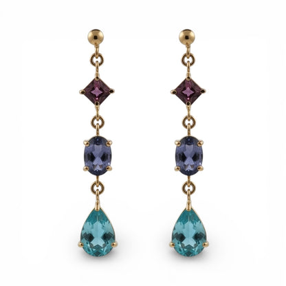 ARETES LARGOS AMATISTA APATITA Y TURMALINA