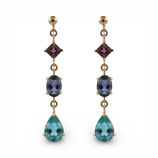 ARETES LARGOS AMATISTA APATITA Y TURMALINA