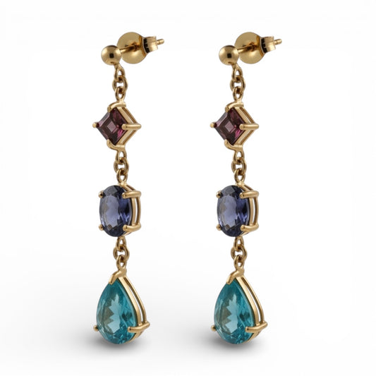 ARETES LARGOS AMATISTA APATITA Y TURMALINA