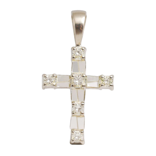 CRUZ ORO BLANCO DIAMANTES Y BAGUETTES