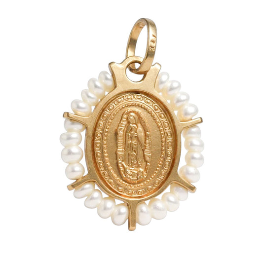 MEDALLA GUADALUPANA ORO PERLITAS