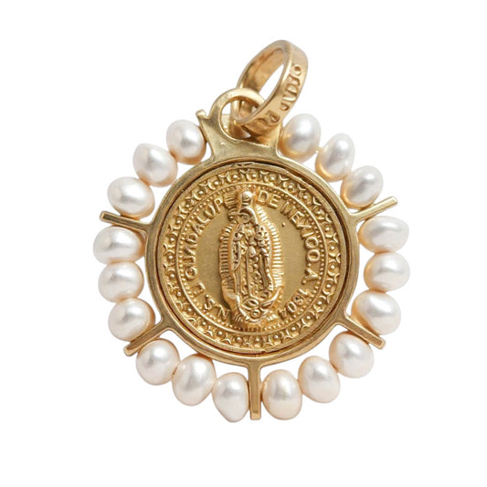 MEDALLA GUADALUPANA ORO PERLITAS