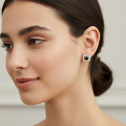 ARETES HALO DIAMANTES NEGROS