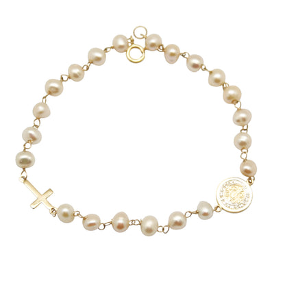 PULSERA PERLAS SAN BENITO Y CRUZ