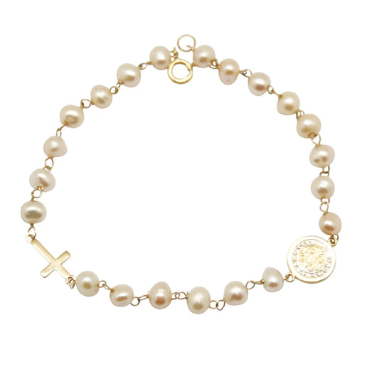PULSERA PERLAS SAN BENITO Y CRUZ